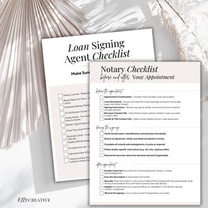 Notary Loan Signing Checklist Template PDF | Before and After Signing Guide for Notary Public | Loan Signing Agent Form Signing Appointment