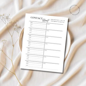Printable Contact Sheet PDF 3 Sizes US Letter, A4, A5 Contact List ...