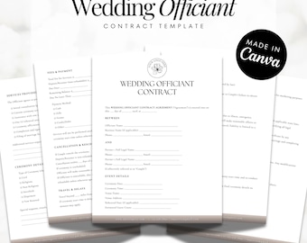 Wedding Officiant Contract | Notary Officiant Forms | Editable Canva Wedding Template | Fill-In-The-Blanks Agreement