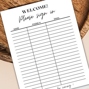 Fillable Sign in Sheet, Printable Welcome Sheet, Sign in Template ...