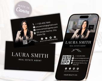 Realtor Digital Business Card | Real Estate Text Template | Editable Canva Design