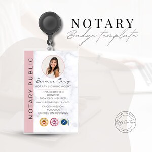 Notar ID Badge Vorlage für Canva | Anpassbares Abzeichen für Notare und Kreditunterzeichnungsagenten Druckbare Namenskarten Arbeits-ID-Abzeichen