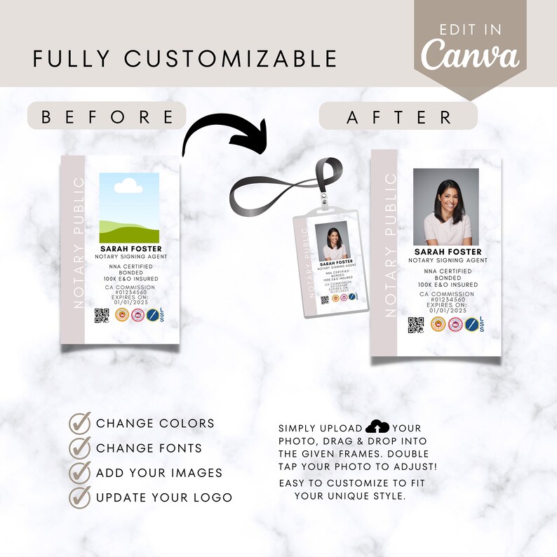 Notary ID Badge Template Notary Badge Notary Canva Etsy