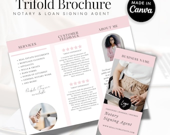 Editable Trifold Brochure Template for Notaries, Loan Signing Agents & Small Business | Canva Brochure | Printable Marketing Flyer Design