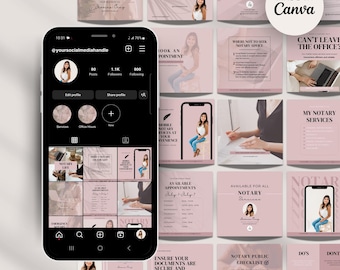 Zestaw do mediów społecznościowych Pink Notary | Posty na Instagramie notariusza | Marketing agenta podpisującego pożyczki | Natychmiastowe pobieranie | Edytowalne szablony Canva