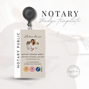 Notary ID Badge Template for Canva | Customizable Badge for Notaries & Loan Signing Agents Printable Name Cards Work ID Badge