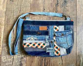 Shoulder bag in jeans and recycled fabrics "Bergheim model"