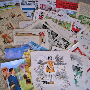 20 pages de livres vintage pour enfants, lot de pages de livres vintage éphémères pour enfants, lot de pages de livre vintage pour enfants,
