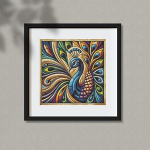 Patrón de punto de cruz de pavo real Art Déco: Diseño de bordado arcoíris (patrón en PDF)
