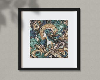 Bohemian Vibes Art Nouveau Cross Stitch Pattern (PDF Downloadable Chart)