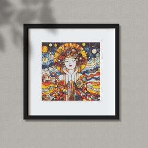 Klimt Style Cross Stitch Pattern: Modern Colorful Design (Downloadable PDF Chart)