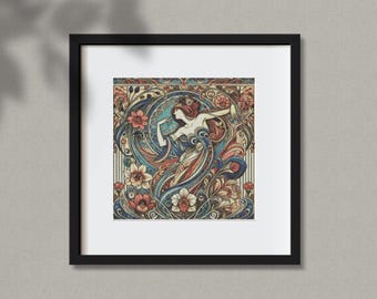Patrón de punto de cruz estilo Mucha, Bailarina Art Nouveau: Gráfico en PDF descargable