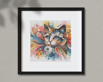 Watercolor Cat Cross Stitch Pattern: Modern Colorful Feline Design (PDF Pattern Download)