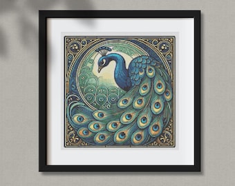 Art Nouveau Peacock Cross Stitch: Modern Art Deco Embroidery (PDF Pattern)