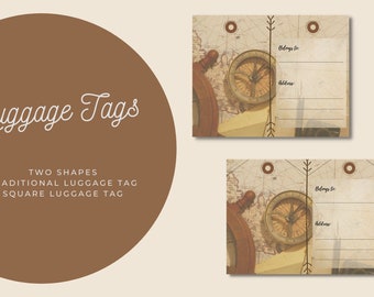 Bagageetiketter i vintagestil, utskrivbara bagageetiketter