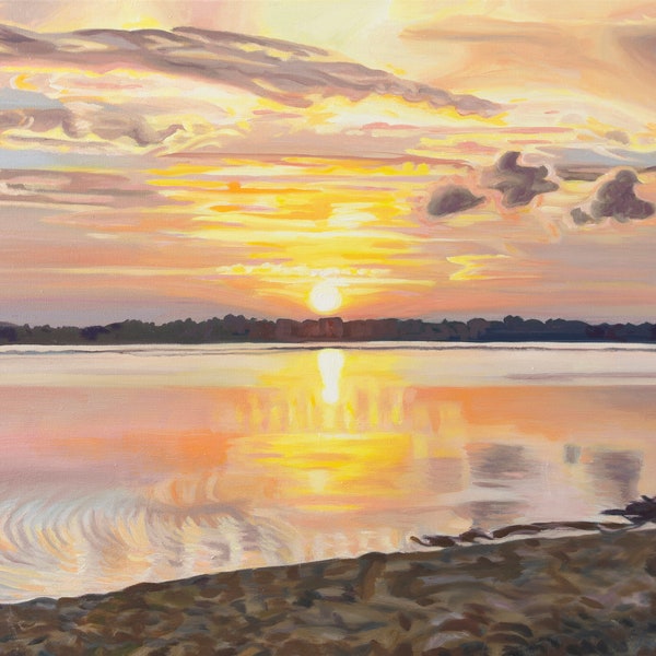 Coucher de soleil sur les îles Gili, Bali, Indonésie, peinture à l'huile originale, impression giclée, peinture de paysage signée Fine Art