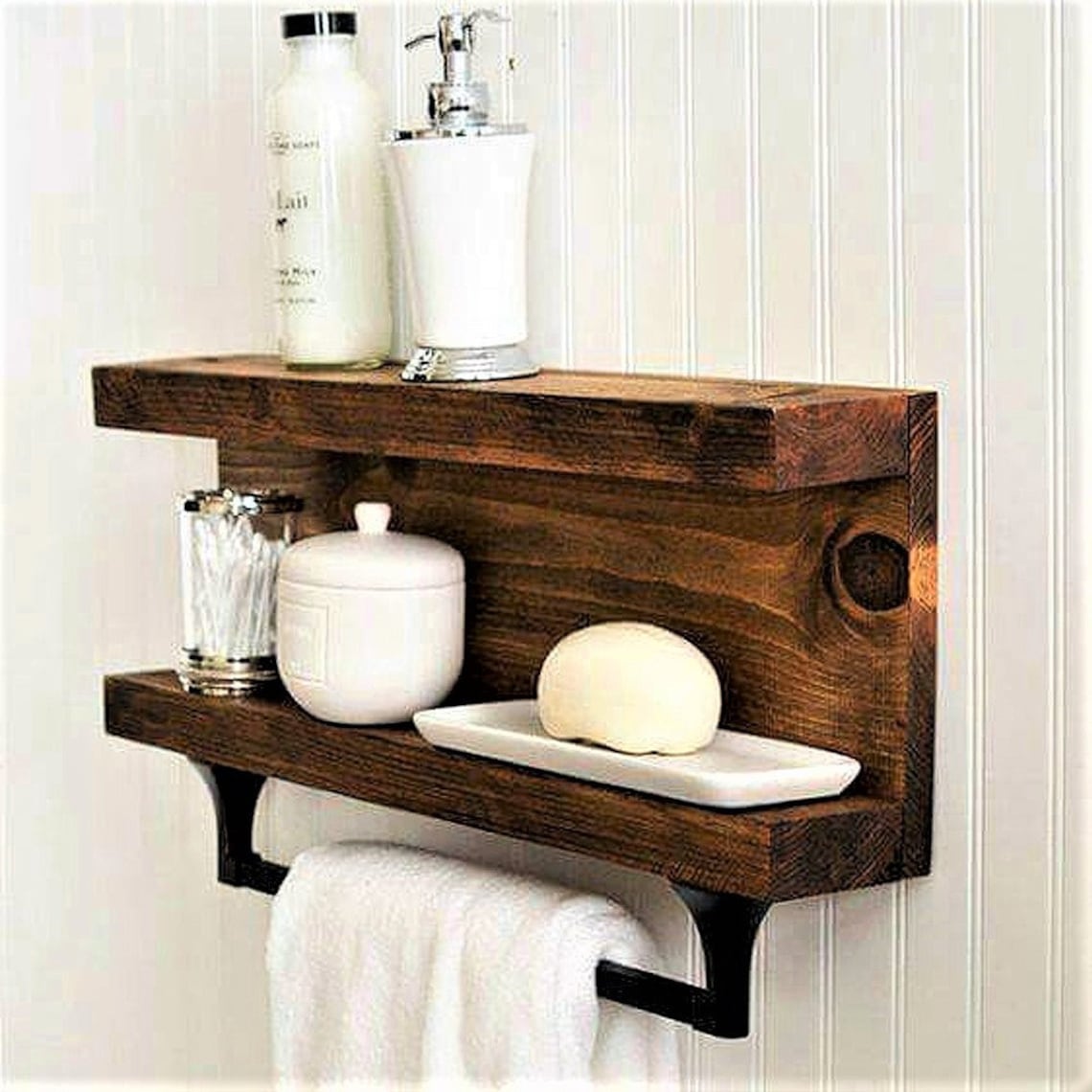 Toallero de baño de madera de pino toallero con estantes de | Etsy