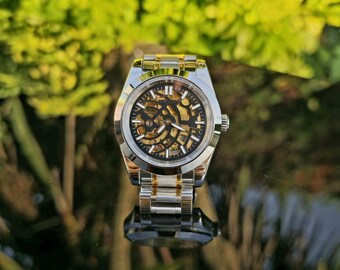 【NH72 MOD カスタム 自動巻 腕時計】スケルトン ブラック ゴールド NH72 MOD カスタム 自動巻 腕時計】スケルトン ブラック ゴールド