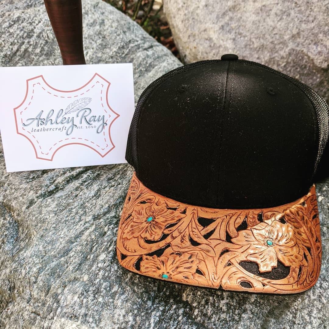 Custom Leather Patch Trucker Hat Or Tooled Trucker Hat Bill Etsy