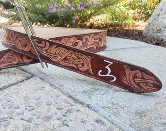 Custom cattle brand tooled leather belt
