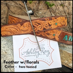 Hand-Made, Tooled Leather Belt. Western style, tooling, custom initials.