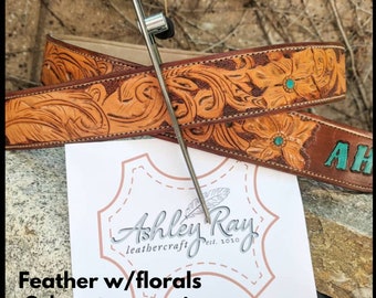 Hand-Made, Tooled Leather Belt. Western style, tooling, custom initials.