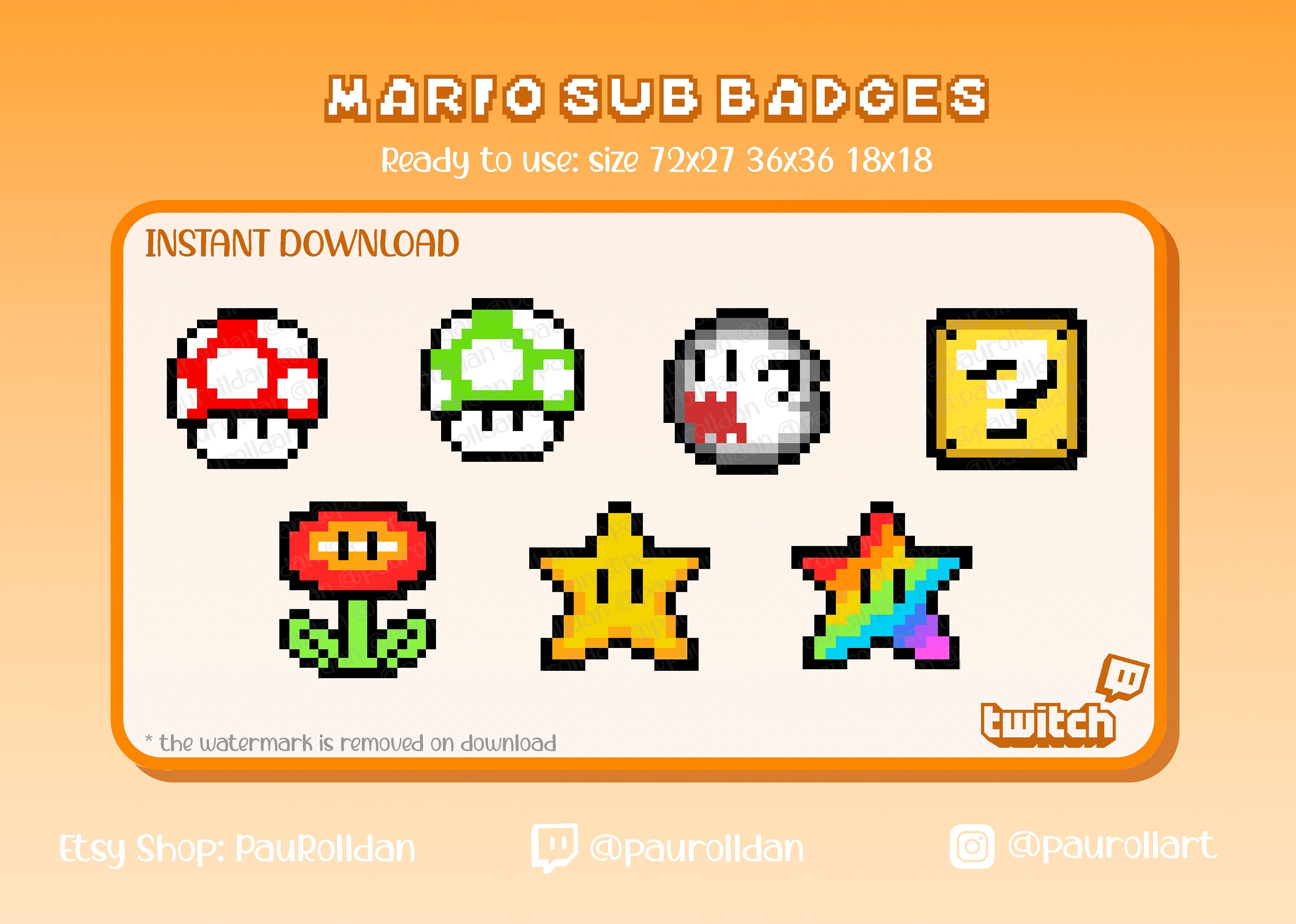 Twitch sub/bit Badges Super Mario Odyssey Moons pixel 