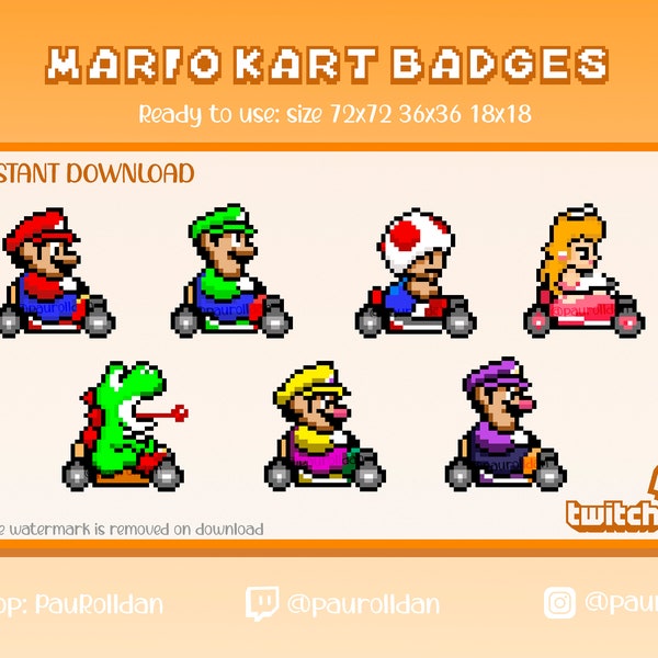 MARIO KART Sub Badges & Bit Badges 8 BITS | Stream - Streamer - Graphics