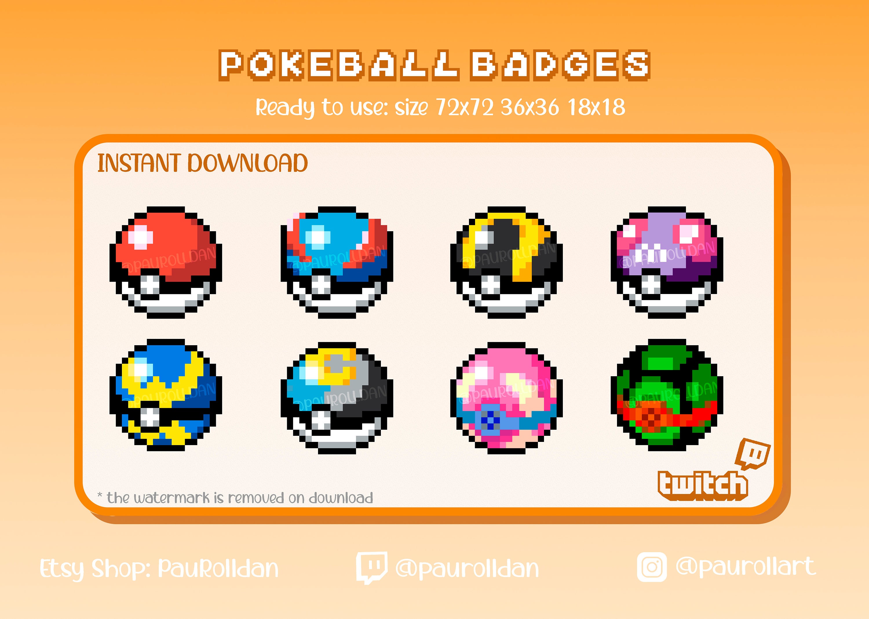 Poke Balls Twitch Sub / Cheer Badges Pixel Art - seaosaur's Ko-fi Shop