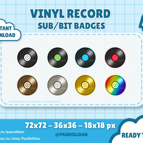 VINYL RECORD Sub Badges & Bit Badges | Twitch - Stream - Streamer - Graphics