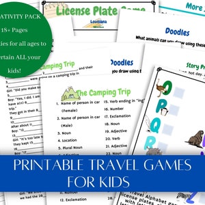 Printable Kids Travel Activities Pack / All Ages Game Bundle for Family Road Trips / Creativity Prompts and Classic Games
