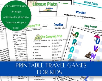 Printable Kids Travel Activities Pack / All Ages Game Bundle for Family Road Trips / Creativity Prompts and Classic Games