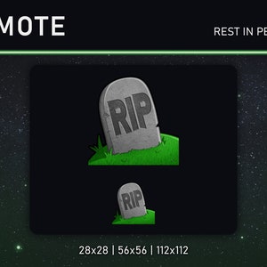 Op de afbeelding: Een digitale illustratie van een grijze grafsteen met de letters RIP erop. De grafsteen staat op een stukje groen gras. De achtergrond is een zwarte sterrenhemel. De tekst "REST IN PEACE" staat bovenaan de afbeelding.