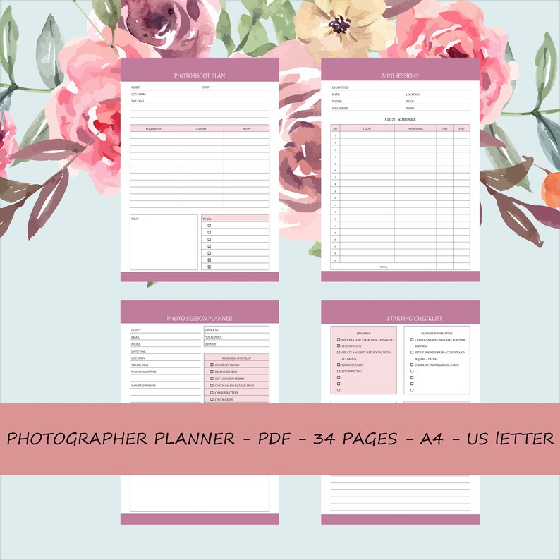 Photographer Planner Printable Photo Session Planner Digital - Etsy