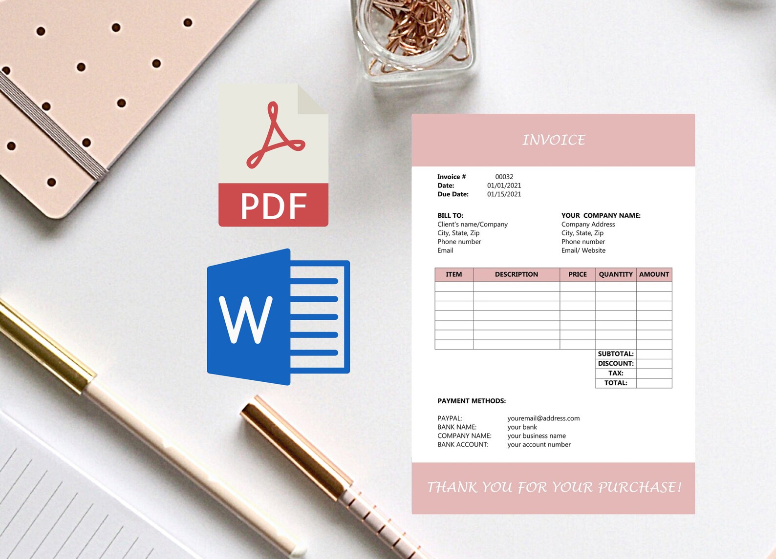 Pink Invoice template Invoice template word and PDF Editable Etsy Pink Invoice template Invoice template word and PDF Editable Etsy