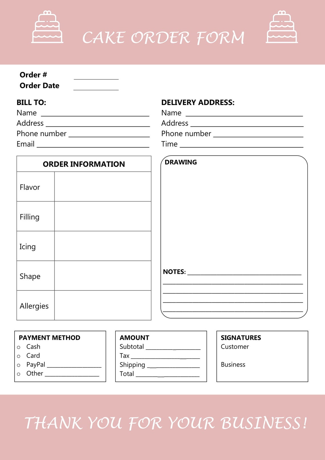 cake-order-form-editable-template-bakery-order-form-receipt-etsy