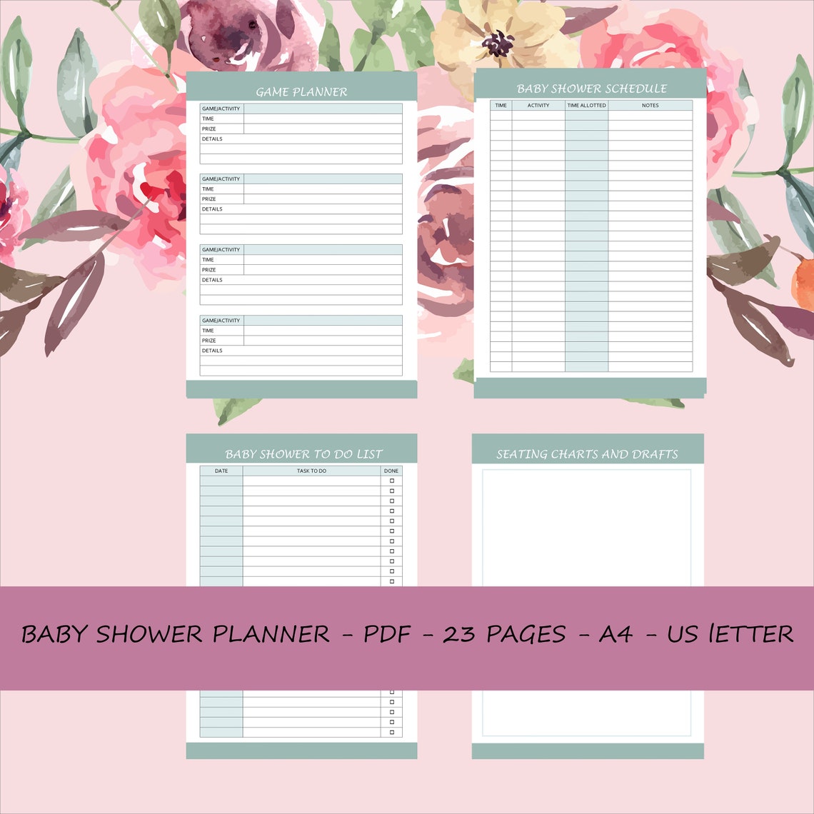 Baby Shower Planner Printable Baby Shower Checklist Digital Etsy