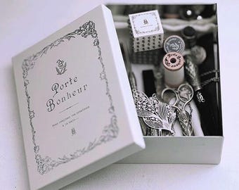 Japan CLOVER Antique Style Sewing Box (Boxed) | Porte Bonheur | Lily of the Valley Rectangular Tin (Small Item Storage)