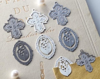 Japan CLOVER Antique Style Mini Clips (Boxed) | Porte Bonheur | Lily of the Valley | Pendant Tops or Charms, Junk Journaling, Stationery