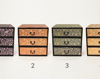 Superior Quality Made in Kyoto Japan by Artisans : 3-Tier Mini Size Drawer Chest (Damask/Japanese Pattern) – Available in Various Colors