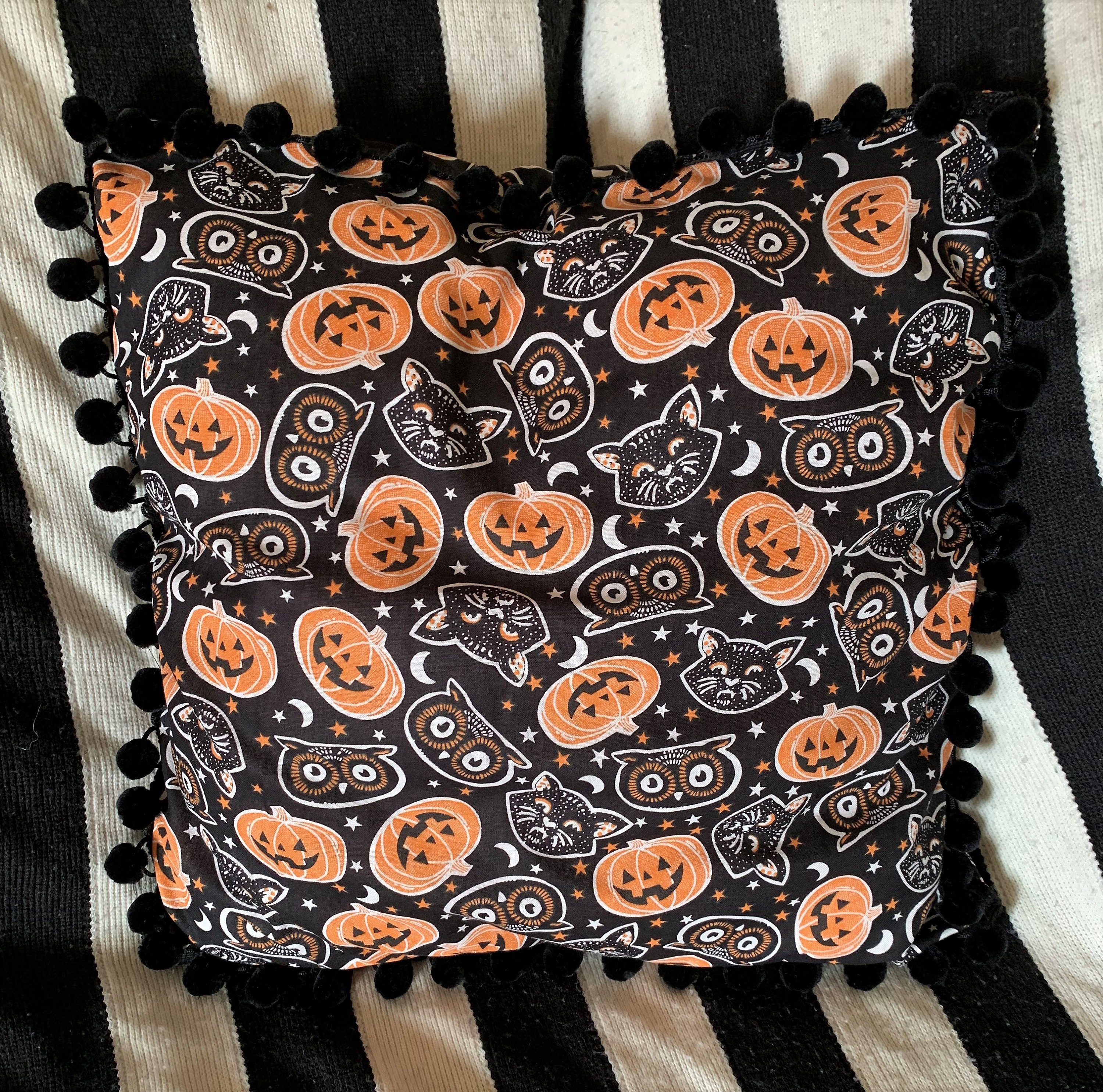 16" x 16" Halloween Cat, Owl and Pumpkin Throw Pillow