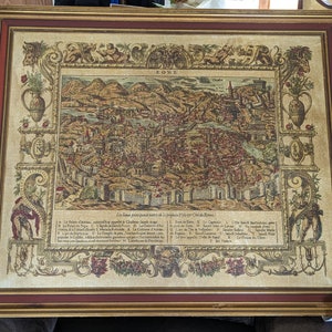 16th Century Chart of Roma Engraving Giclée on Canvas- Framed