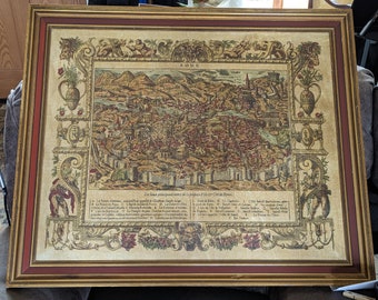 16th Century Chart of Roma Engraving Giclée on Canvas- Framed
