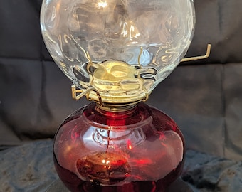 Oil/wick Ruby Red mid-century glass table lamp