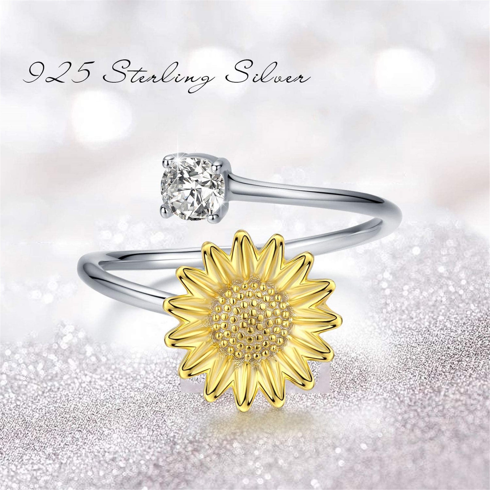 Sunflower Ring S925 Sterling Silver Adjustable Dainty Gold Etsy