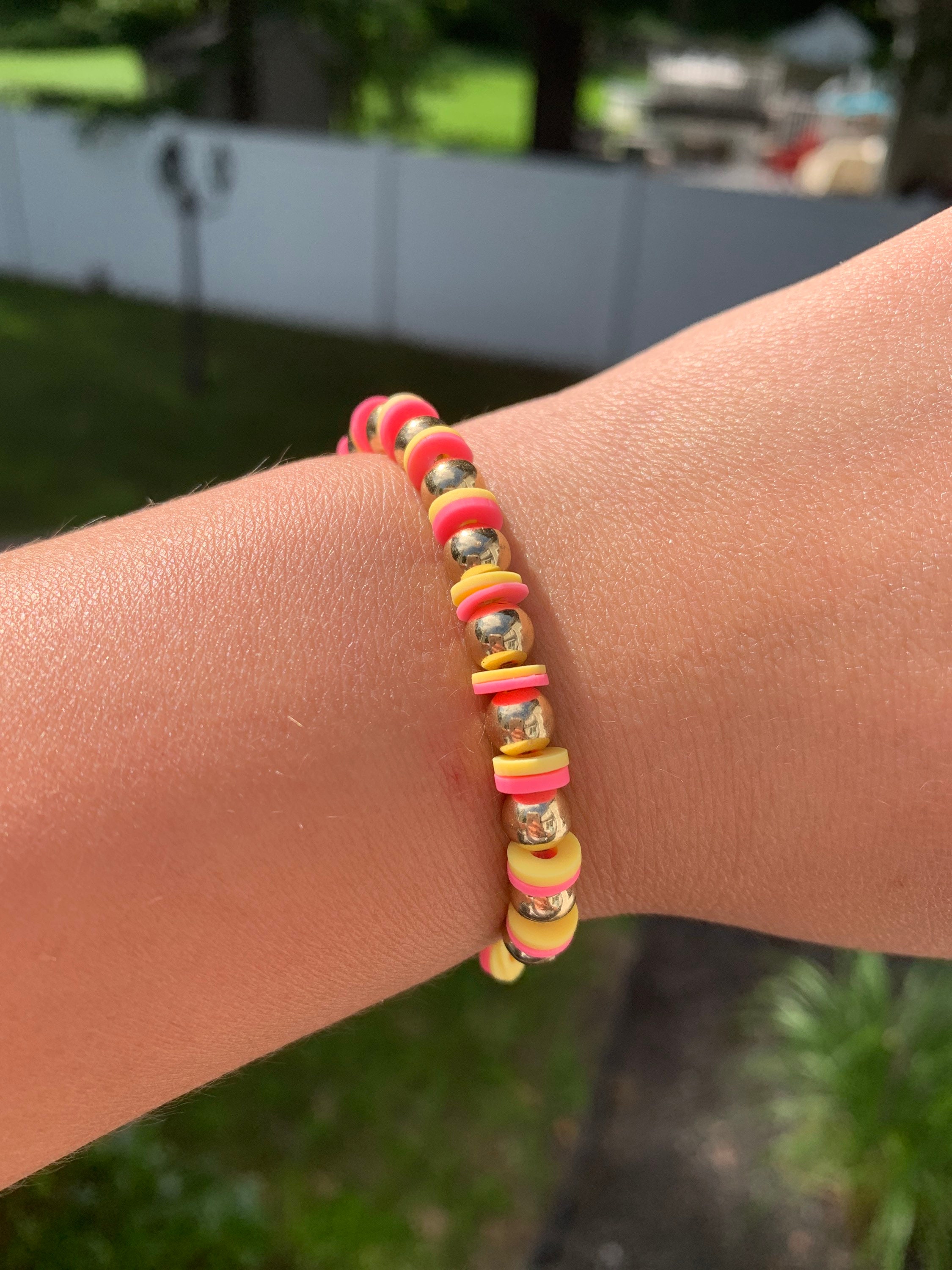 Pink yellow and gold cute preppy bracelet. | Etsy