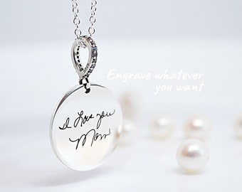Actual Handwriting Necklace, Memorial Personalized Gift, Signature Remembrance, Jewelry Custom Engraved, Wedding Handmade Gift