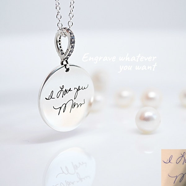Actual Handwriting Necklace, Memorial Personalized Gift, Signature Remembrance, Jewelry Custom Engraved, Wedding Handmade Gift