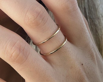 Anillo de dos bandas de oro macizo de 14k / banda doble / anillo apilable / joyería fina hecha a mano