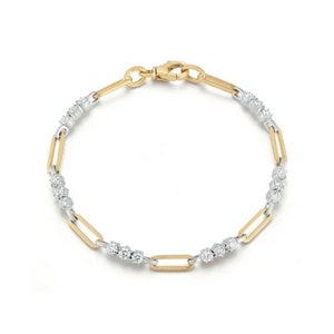14K Solid Gold Paperclip Chain Bracelet with Diamond / ( Custom CZ ) 2mm Stones/
